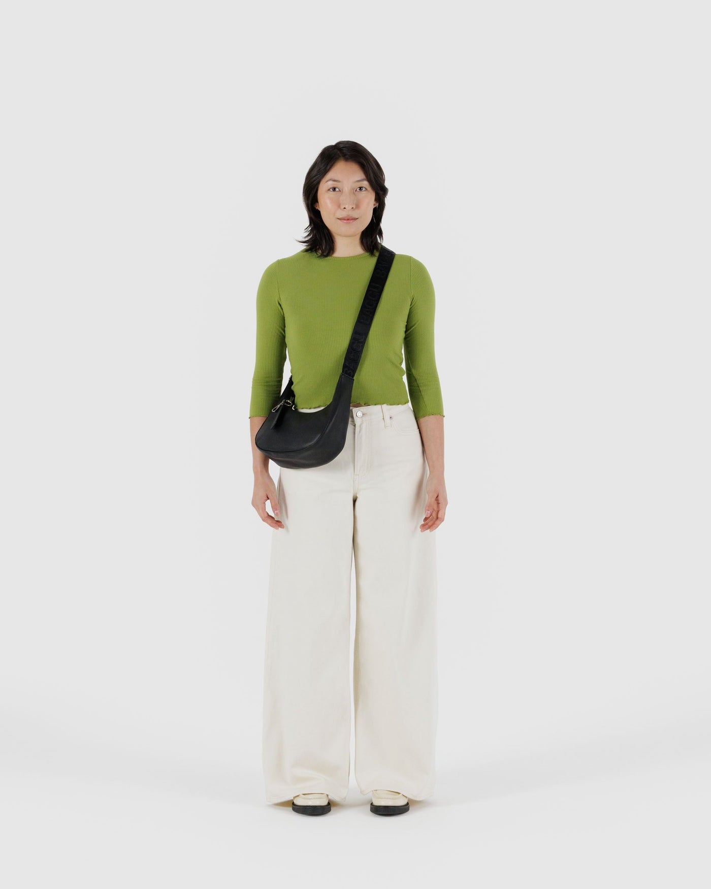 Small Recycled Leather Crescent Bag H3