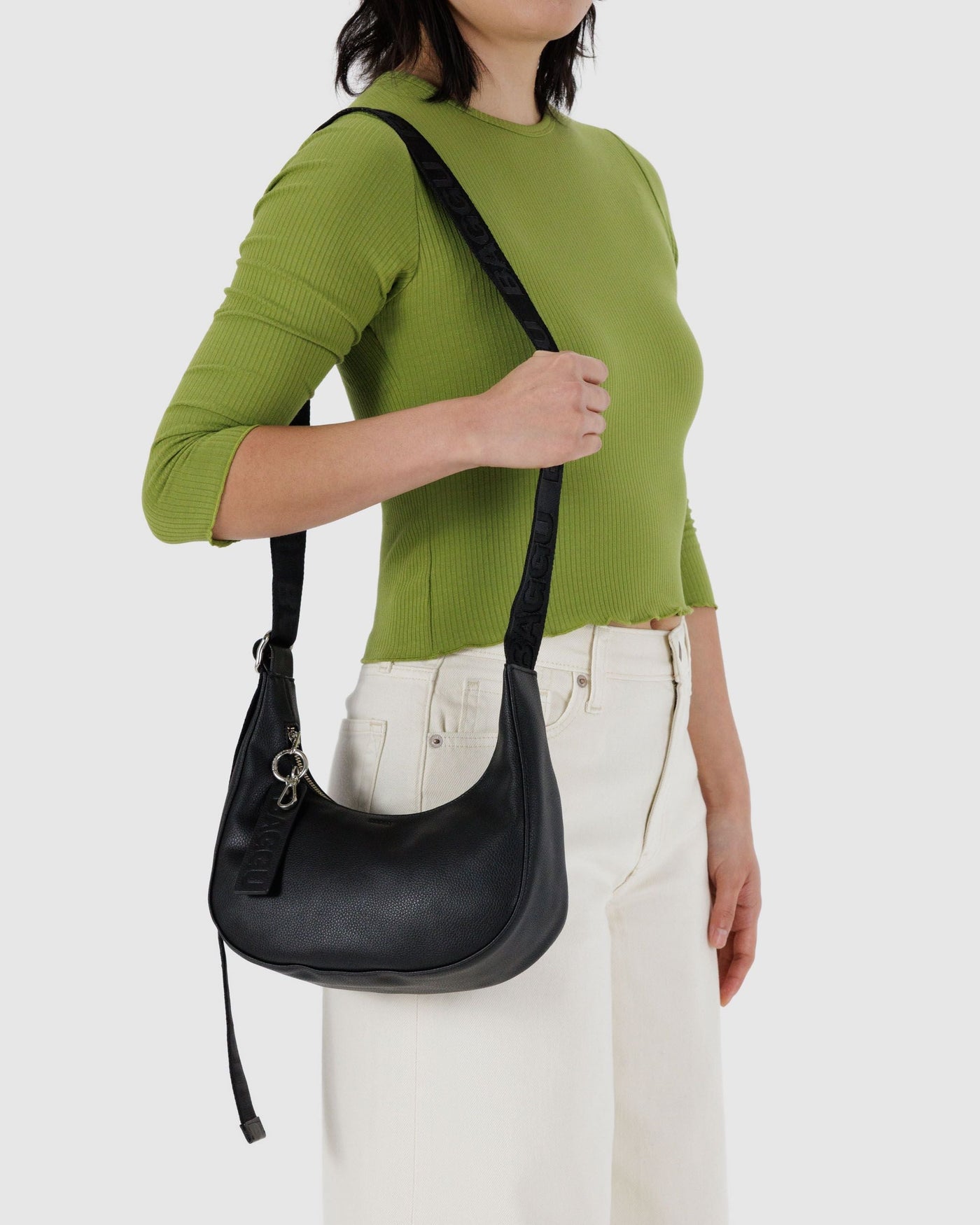Small Recycled Leather Crescent Bag H3