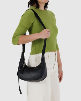 Small Recycled Leather Crescent Bag H3